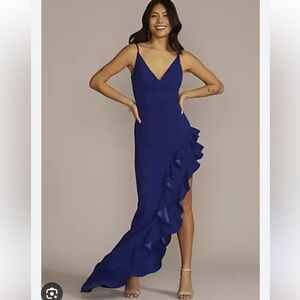 DB Studio Asymmetrical Ruffled Slit Crepe Dress - Horizon - Size 4